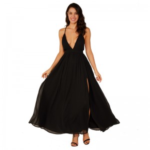Wysokiej jakości głęboka V czarna wieczorowa sukienka maxi Szyfon Seksowne eleganckie sukienki